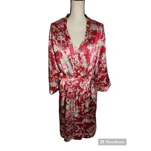 Oscar De La Renta Pink Label Satin Robe Chemise Floral Nightie Set Size Large